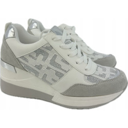 SNEAKERSY DAMSKIE BIAŁO SZARE NA KOTURNIE R37